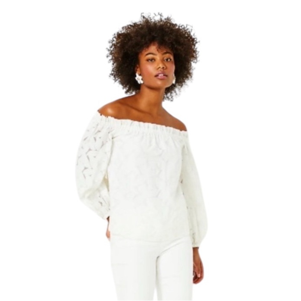 Lilly Pulitzer Jamielynn Resort White Off-Shoulder Blouse- S